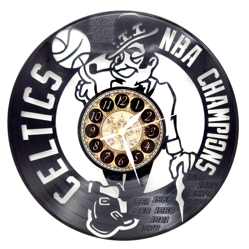 BOSTON CELTICS NBA Champions vinyl record clock